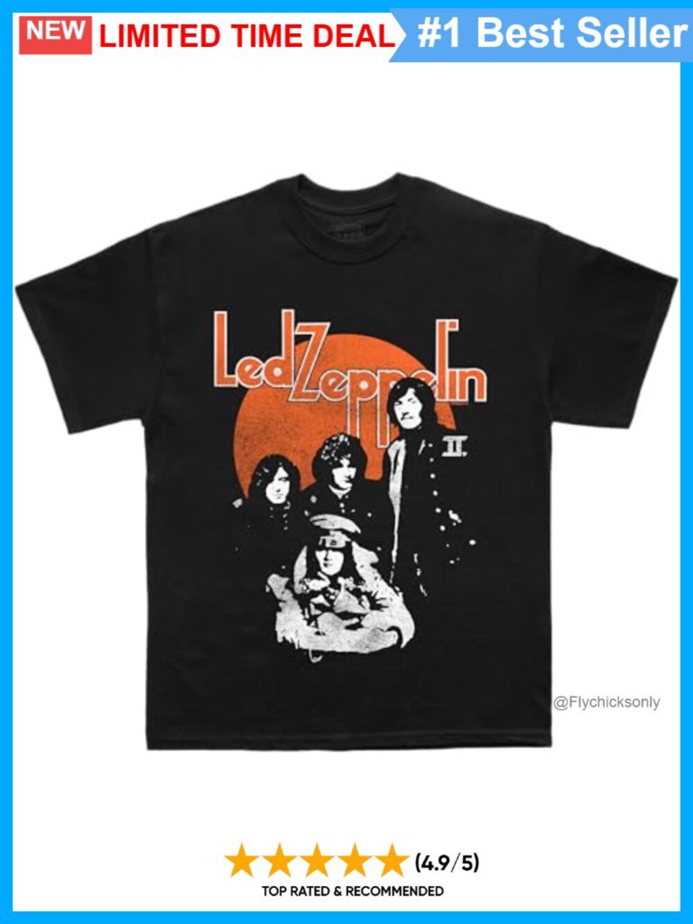 Led Zeppelin Rock Band Graphic Tee Crew Neck Short Sleeve Cotton Unisex